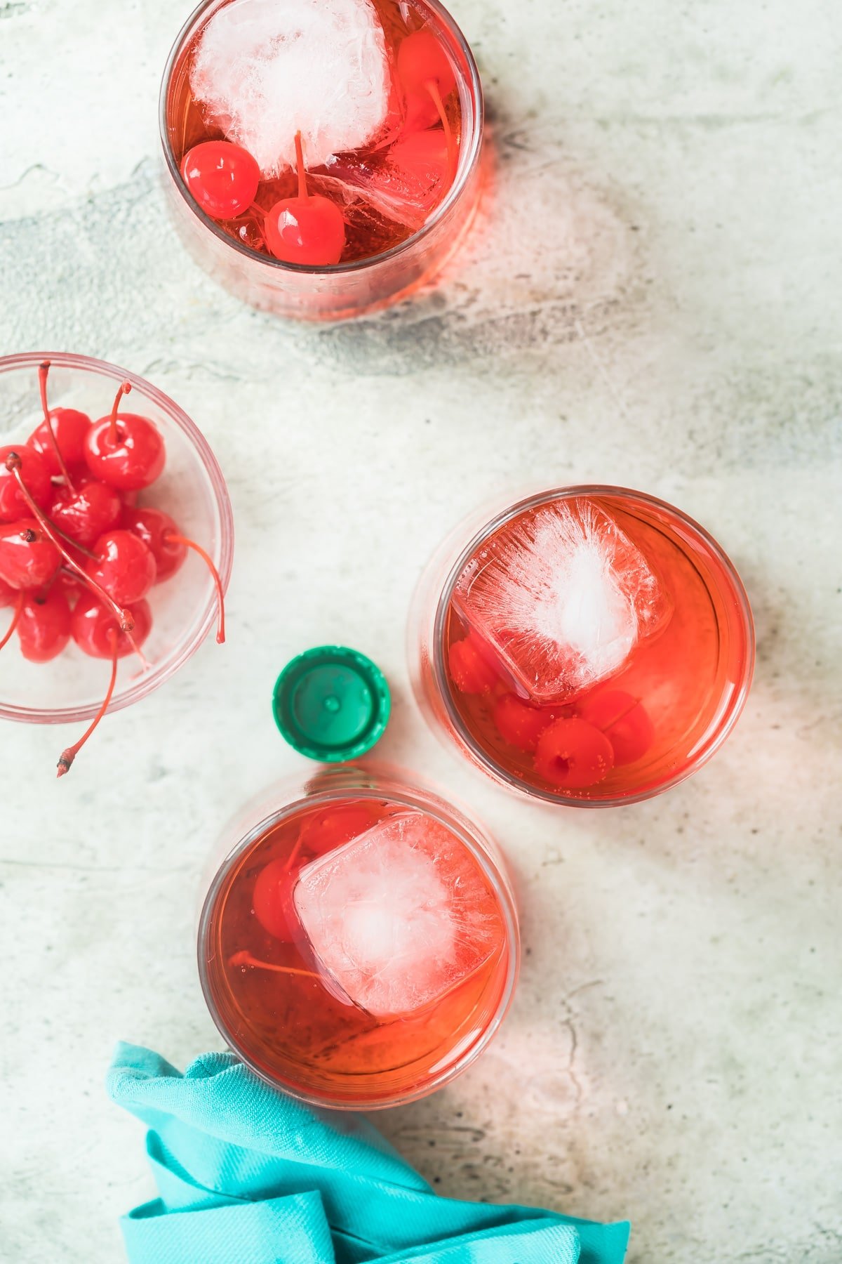 Dirty Shirley cocktails in two clear glasses.