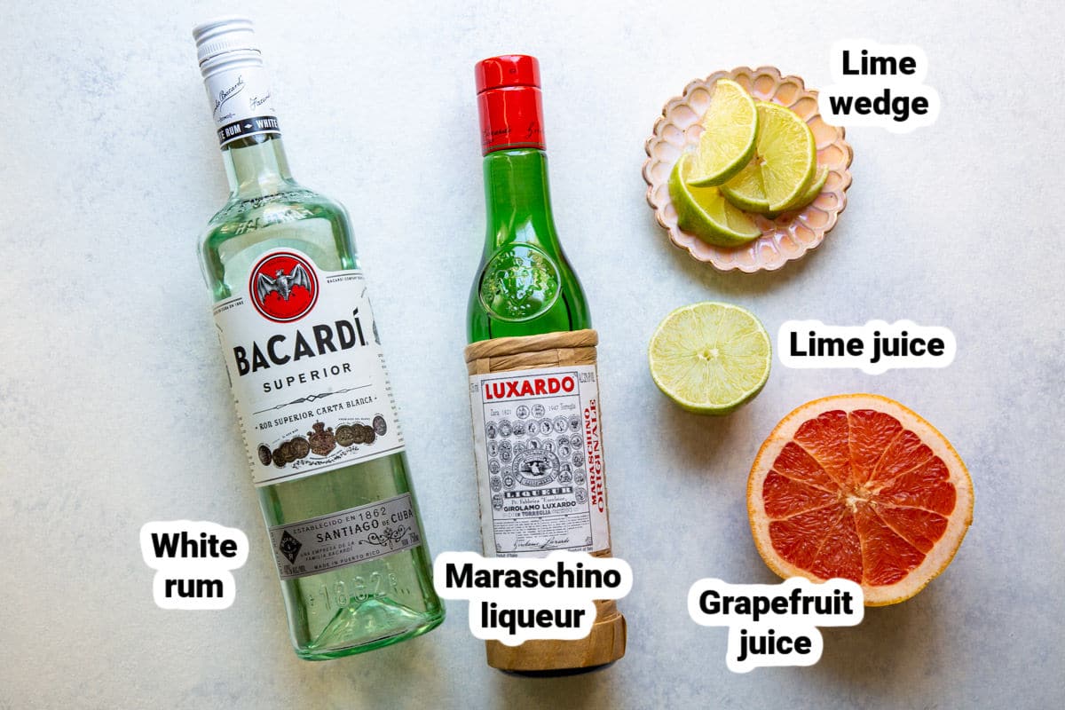 Labeled Hemingway Daiquiri ingredients.