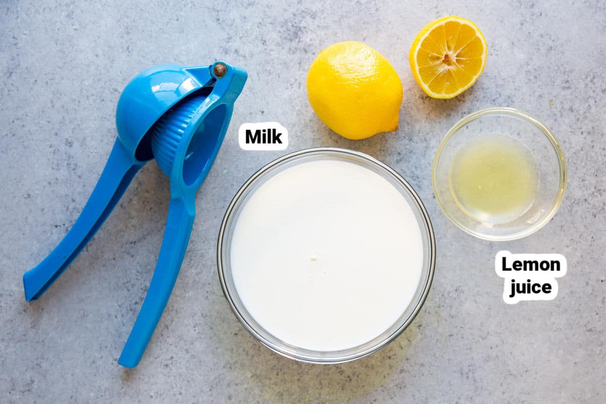 Ingredients to make homemade buttermilk.