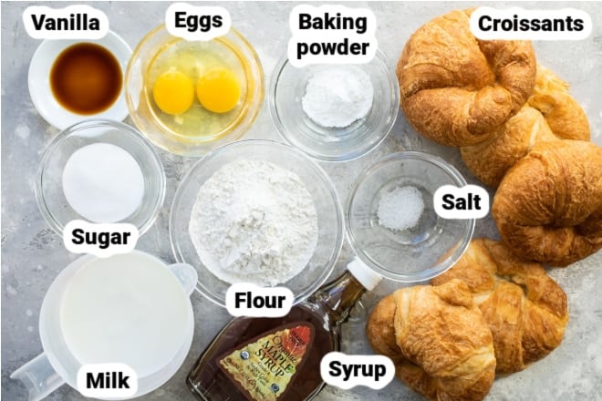 Labeled ingredients for Croissant French Toast