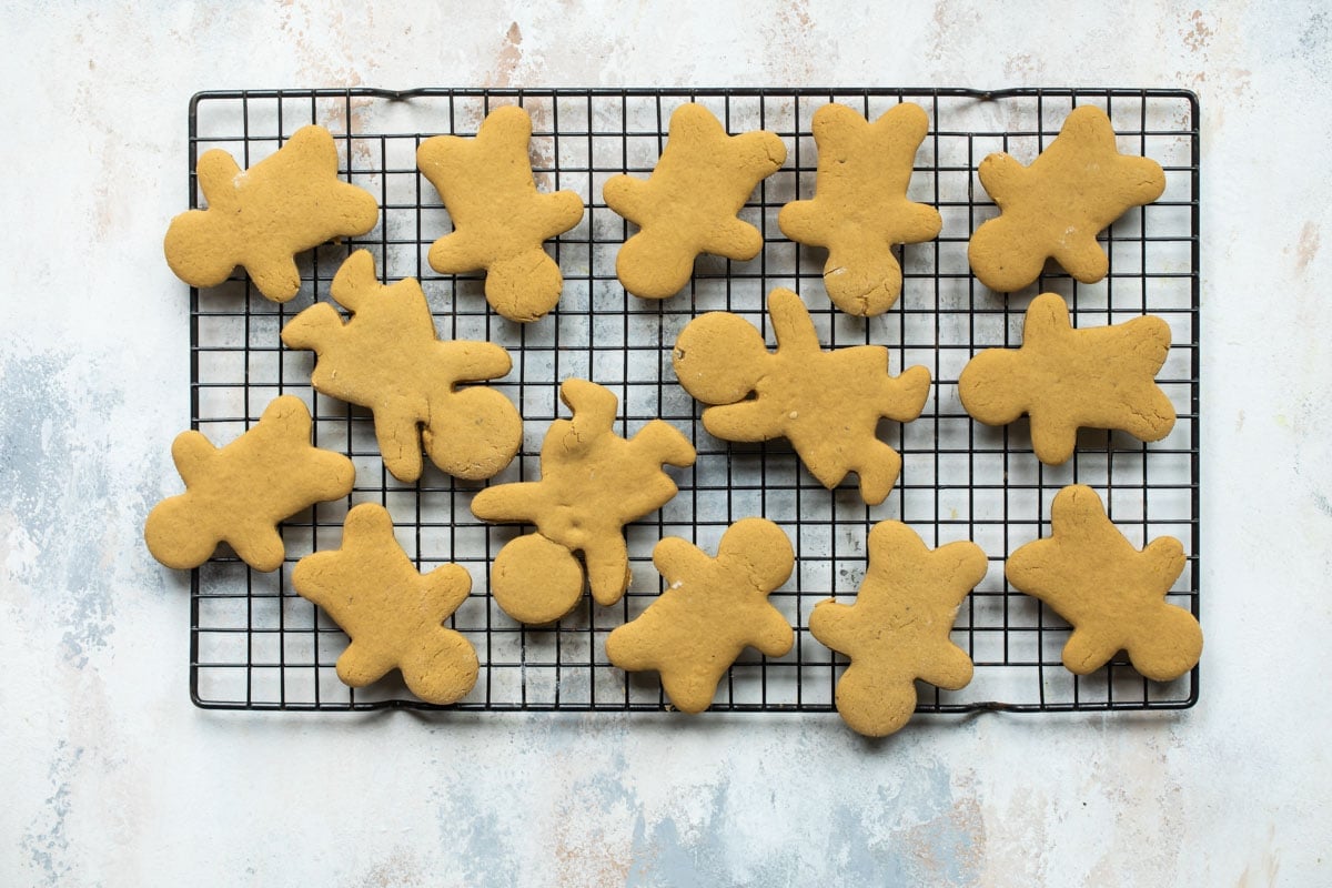 Gingerbread cookies on a baking sheet.