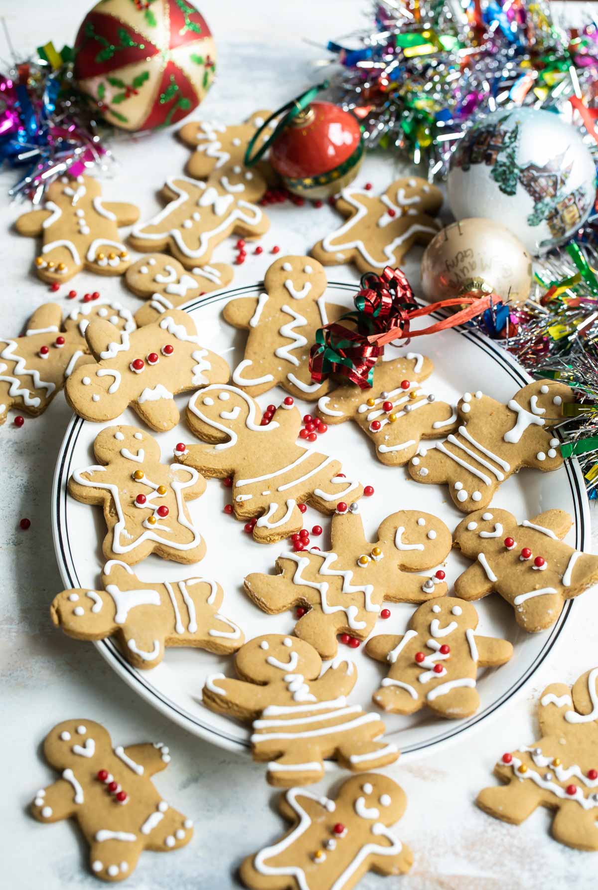 Gingerbread cookies on a white plate.
