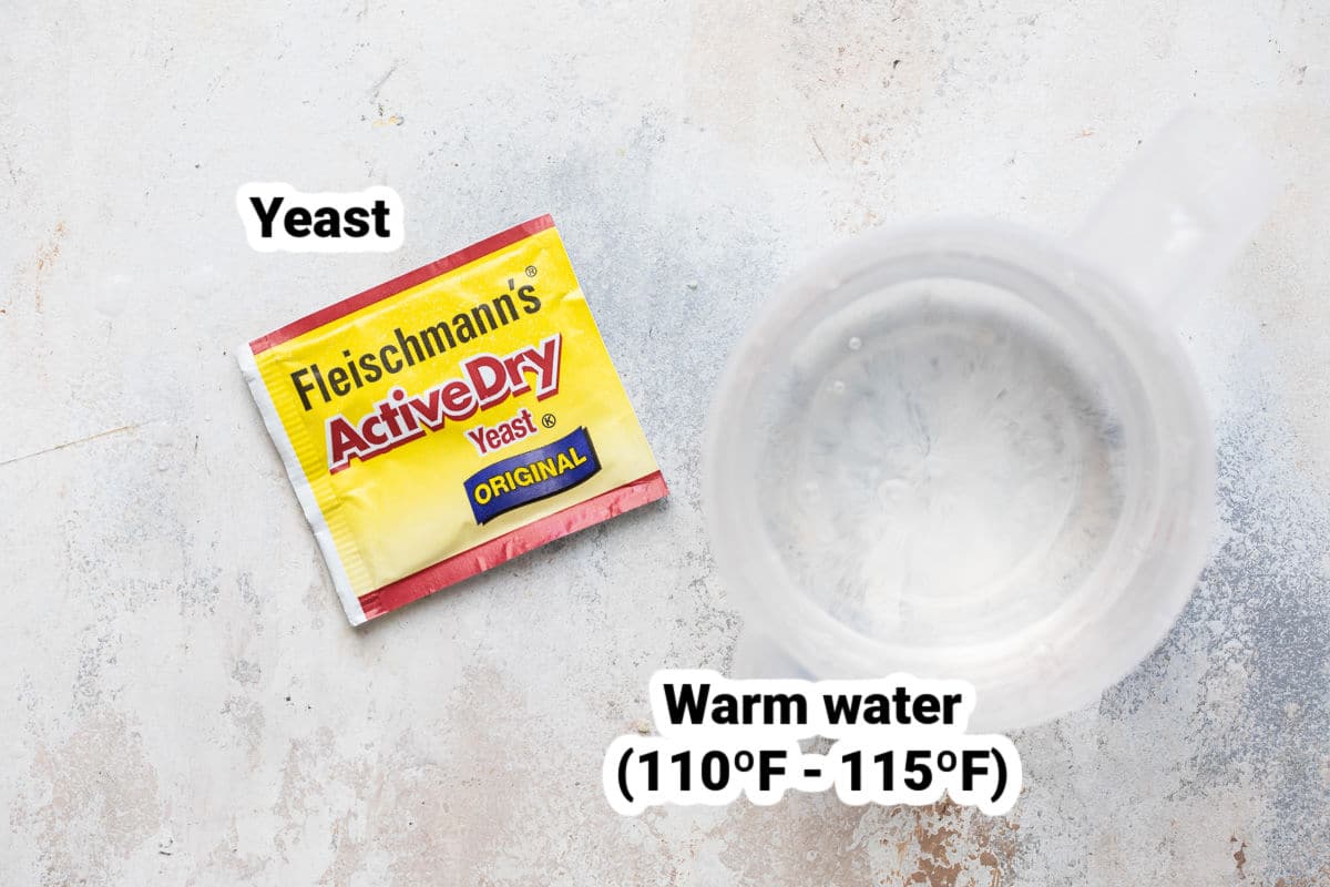Ingredients for how to activate yeast (yeast and warm water).