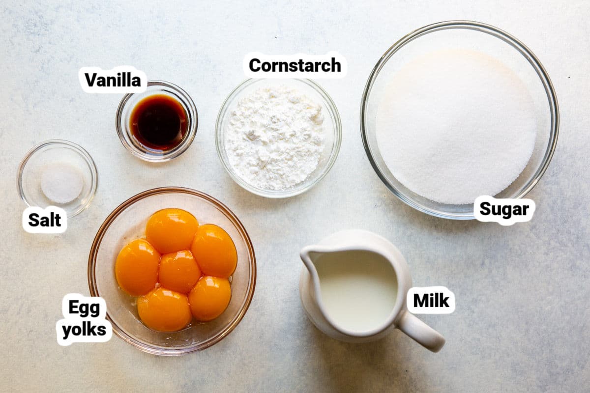 Labeled pastry cream ingredients.