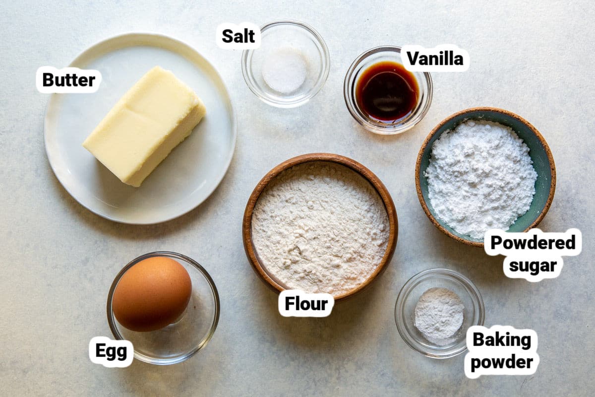 Labeled tart crust ingredients.