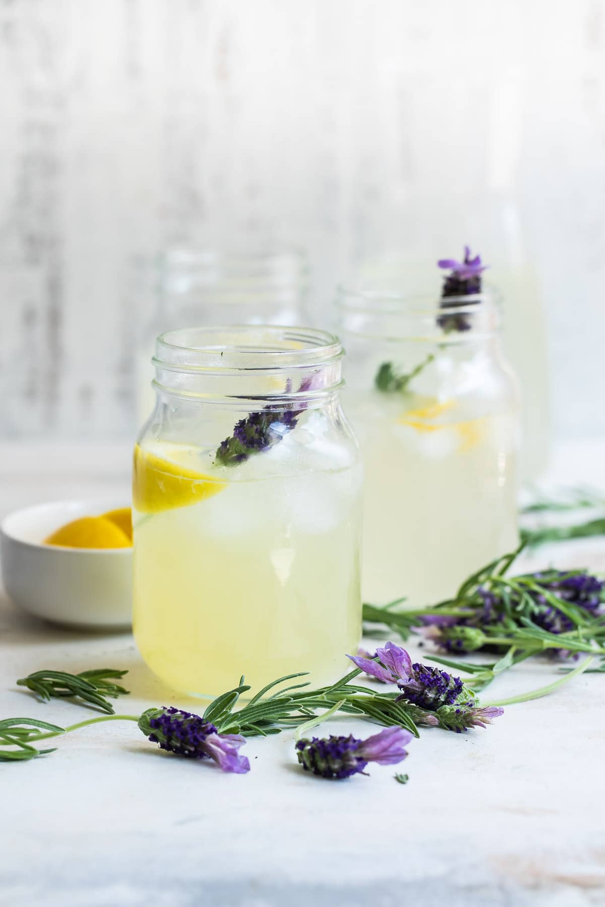 Three jars of lavender lemonade.