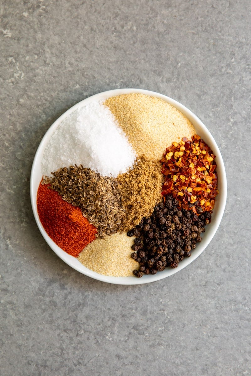 Montreal Steak Seasoning spices on a plate.