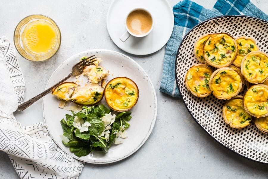 Quiche Muffins are going to be your new weekday BFF: Break-fast Friend. You can even make a big batch and freeze them; they reheat in just a few minutes, in the oven or microwave. You can also leave out the crust in case you're watching carbs.