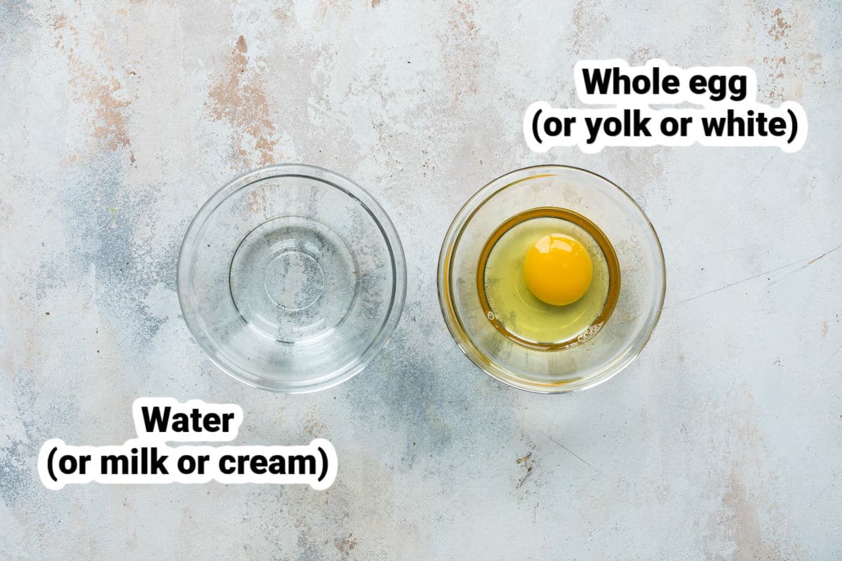 Ingredients for egg wash (egg + water).