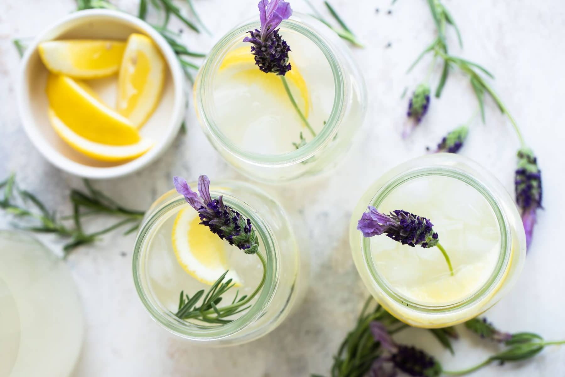 Three jars of lavender lemonade.