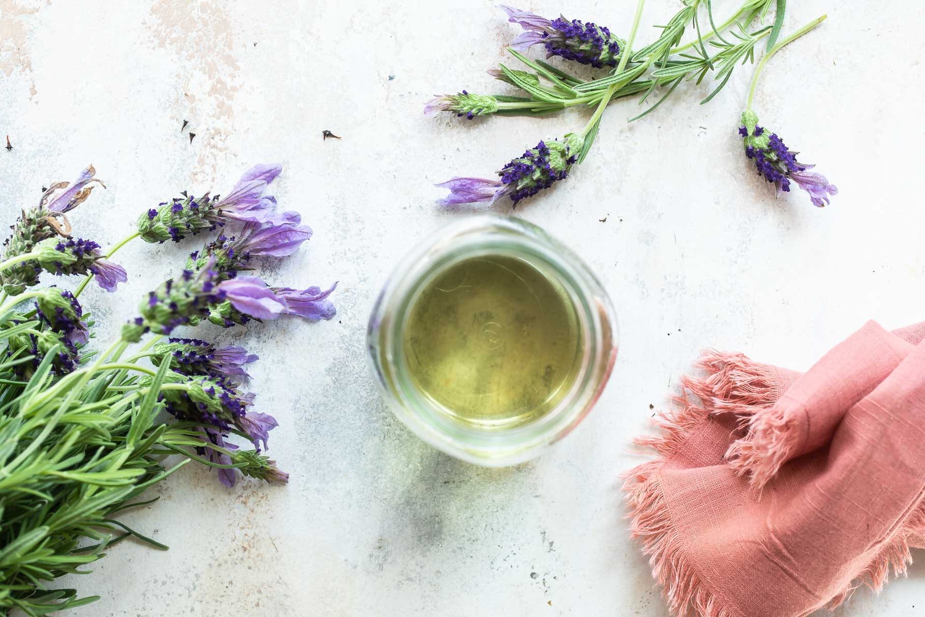 A jar of lavender simple syrup