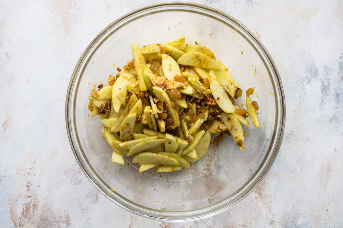 A bowl of apple strudel filling.