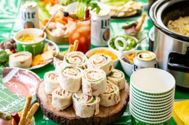 A football-themed spread on a table.