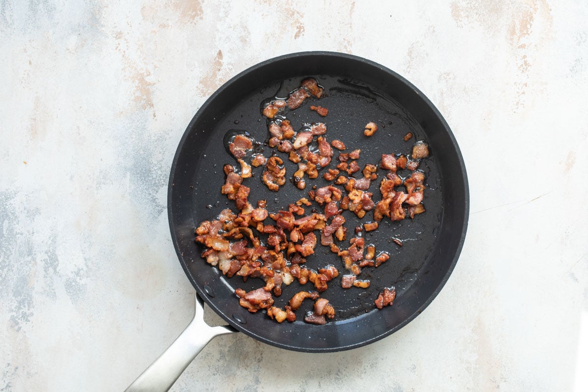 Cooking bacon in a skillet.