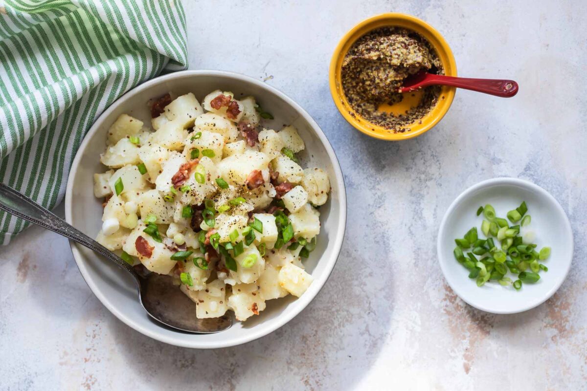 Plates of German potato salad.