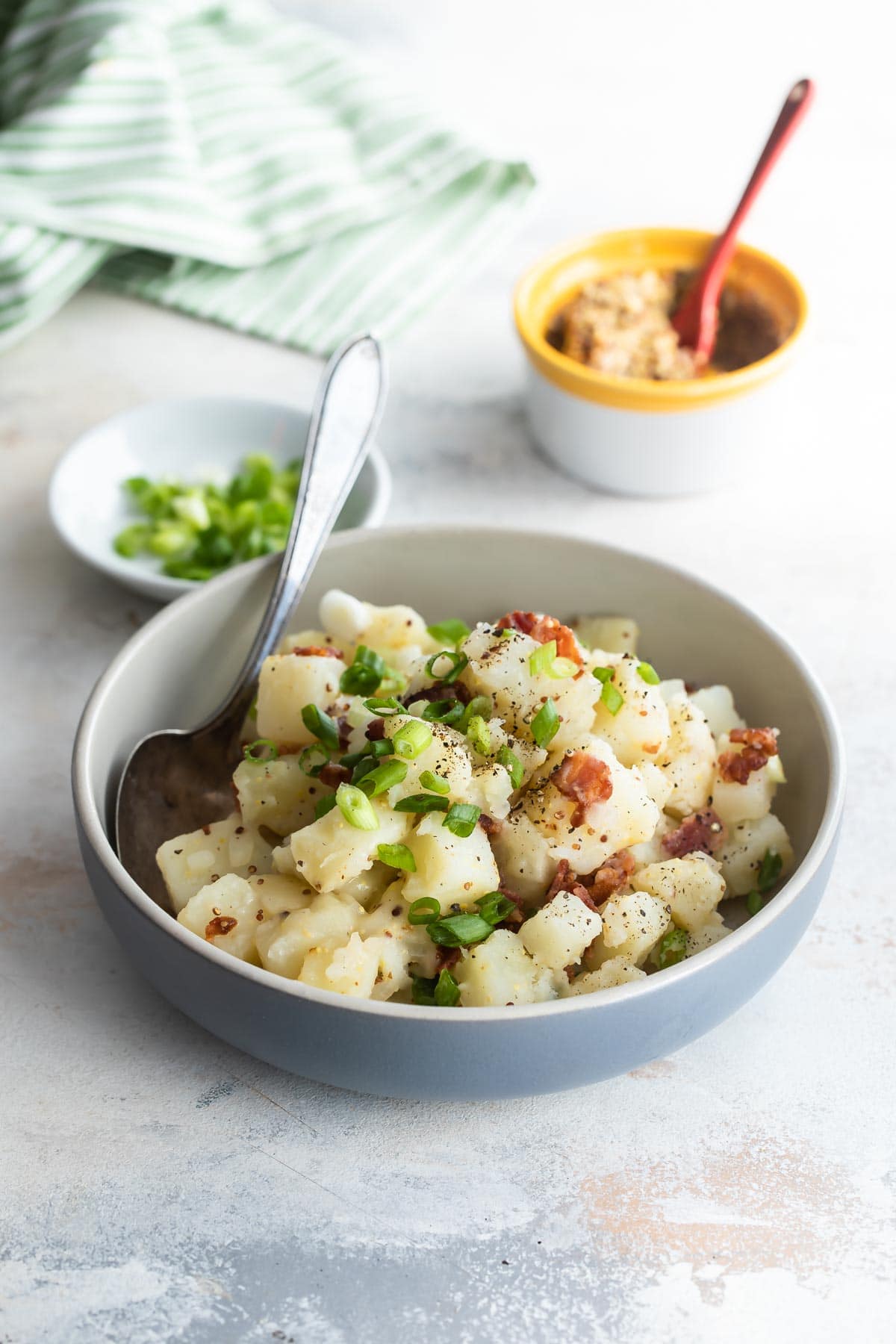 Plates of German potato salad.
