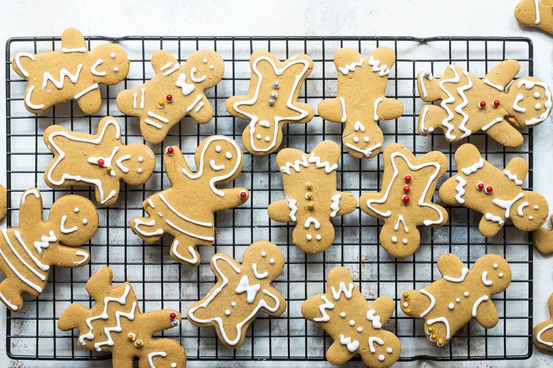 Gingerbread cookies on a baking sheet.