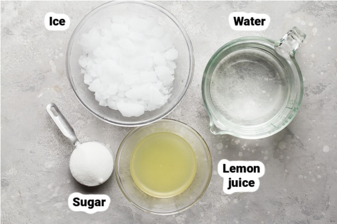 Labeled ingredients for how to make lemonade.