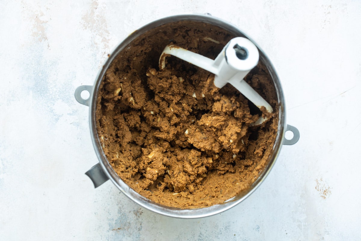 Lebkuchen dough in a bowl.