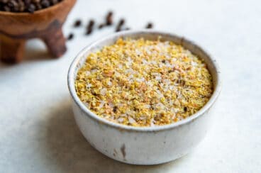 A bowl of homemade lemon pepper seasoning.