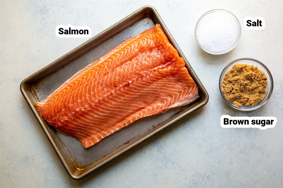 Labeled ingredients for smoked salmon.