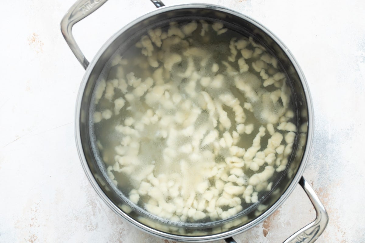 Spaetzle boiling in water.