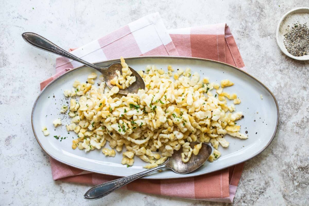 A platter of spaetzle.