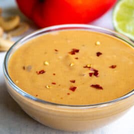 A bowl of Thai peanut dressing.