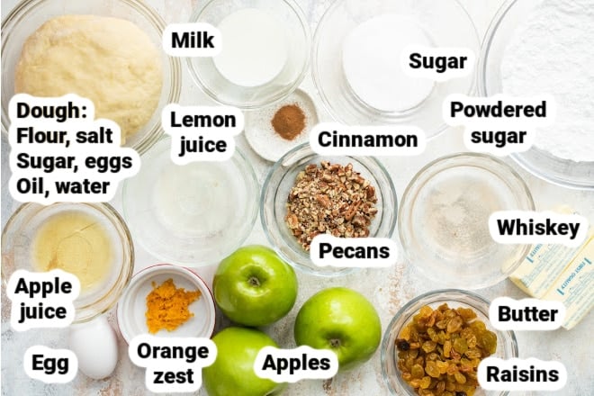 Labeled ingredients for Apple Strudel.