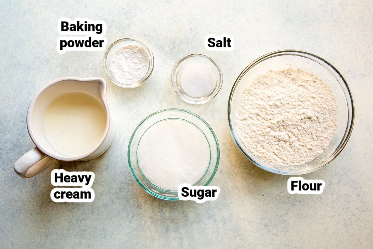 Labeled ingredients for making biscuits.