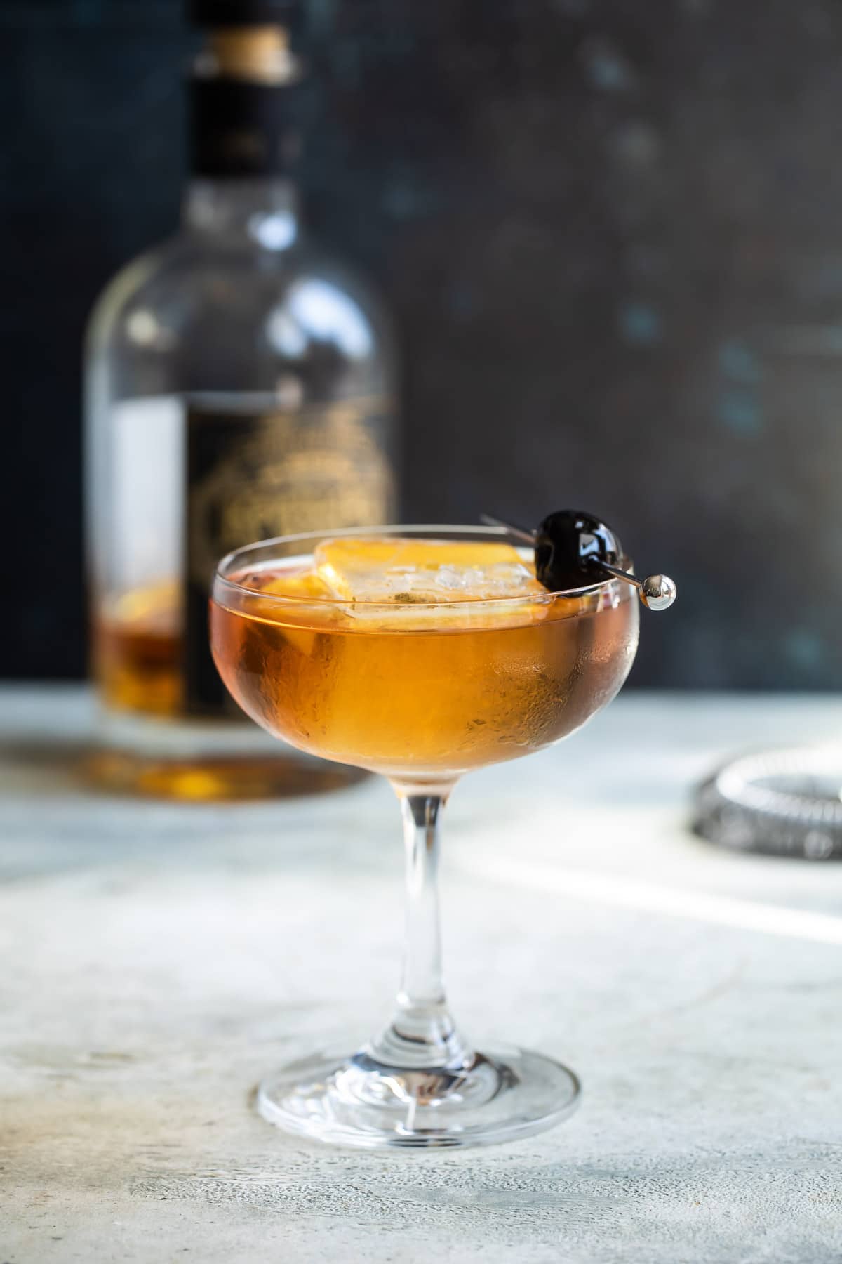 A Manhattan cocktail in a coup glass.