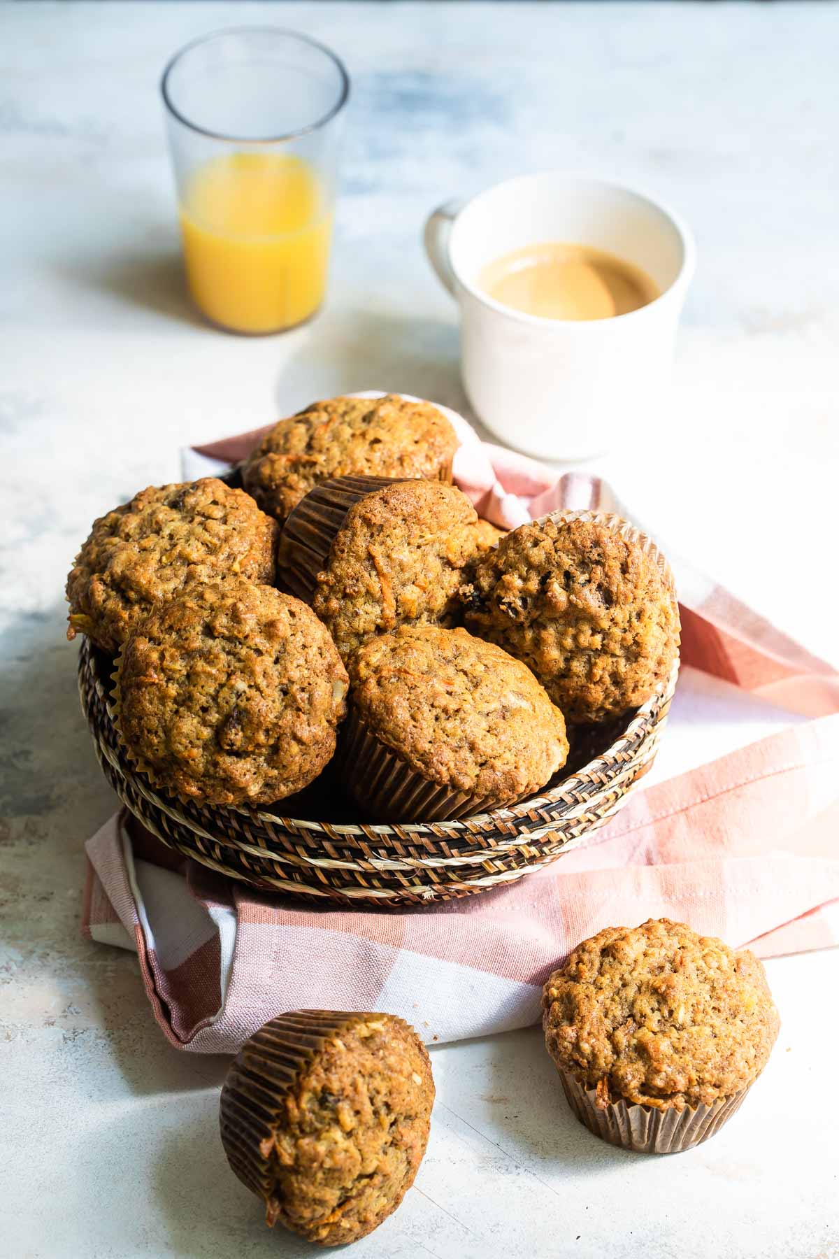A basket filled with morning glory muffins.