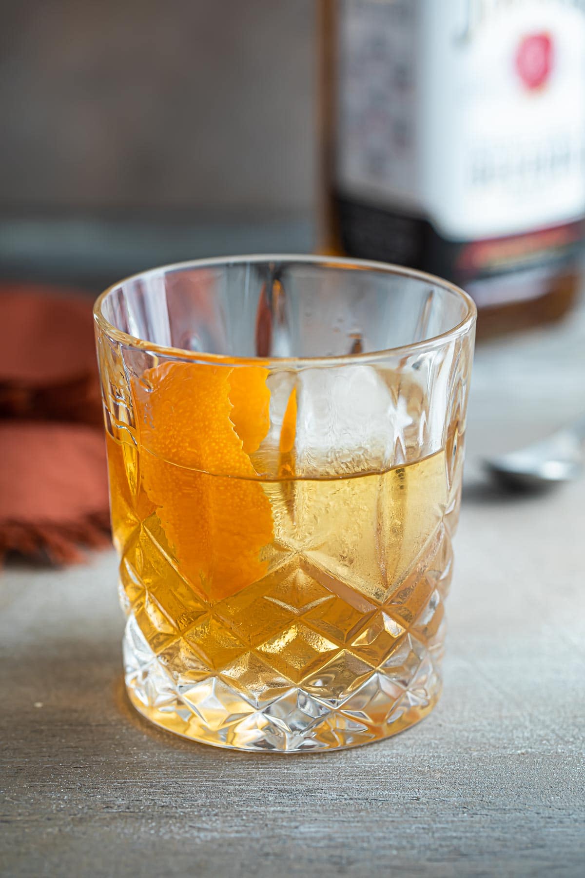 An Old Fashioned cocktail in a rocks glass.
