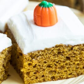 Pumpkin bars on a white plate.