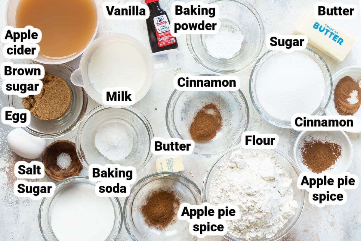 Labeled ingredients for apple cider donuts.