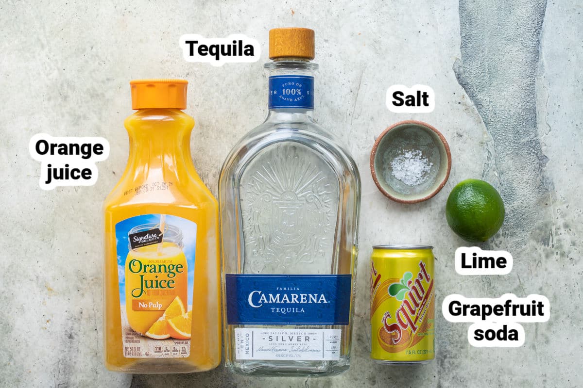 Labeled ingredients for cantarito.