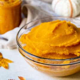 Fresh pumpkin puree in a bowl.