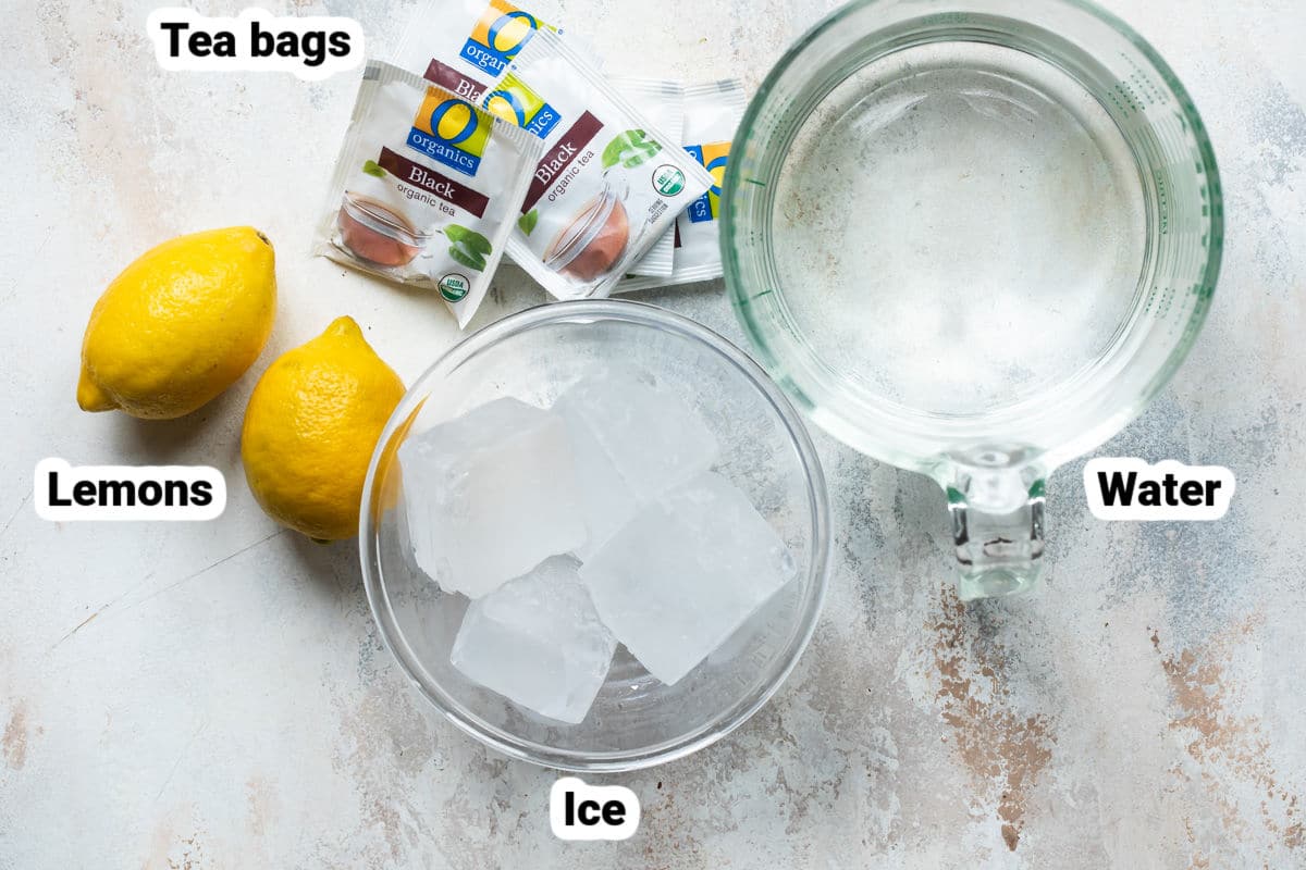 Labeled ingredients for iced tea.