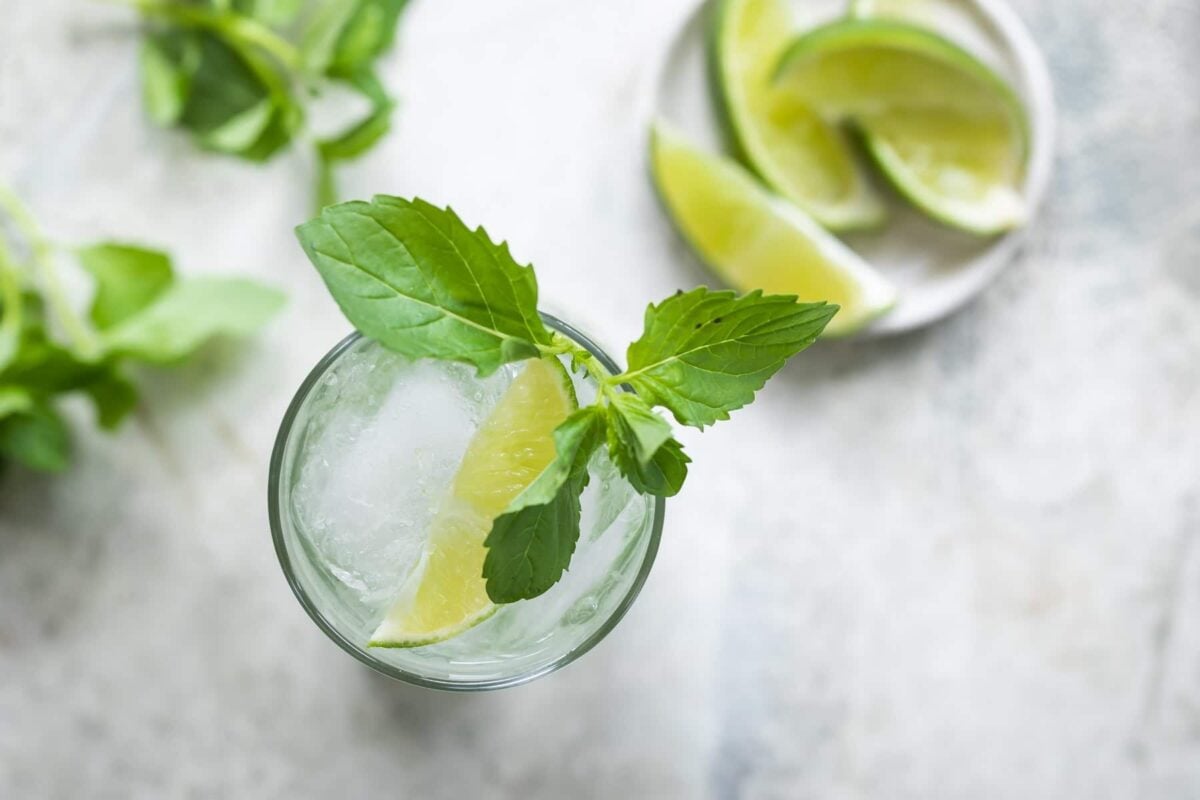 A glass with a Mojito cocktail.