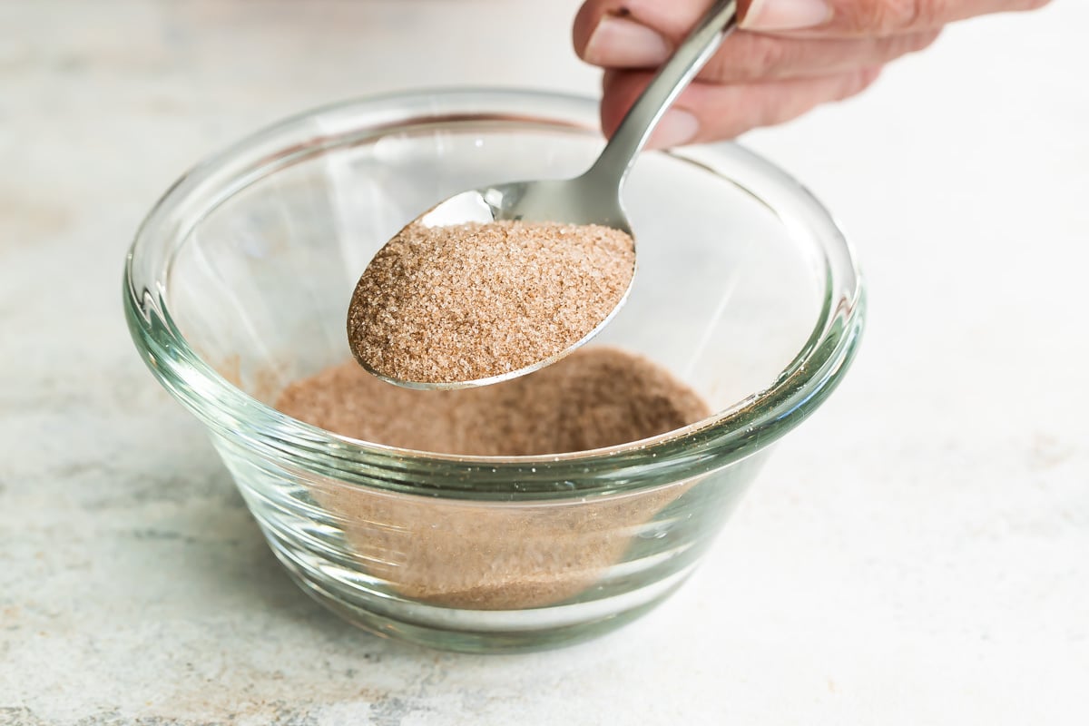 A bowl of cinnamon and sugar for rugelach.