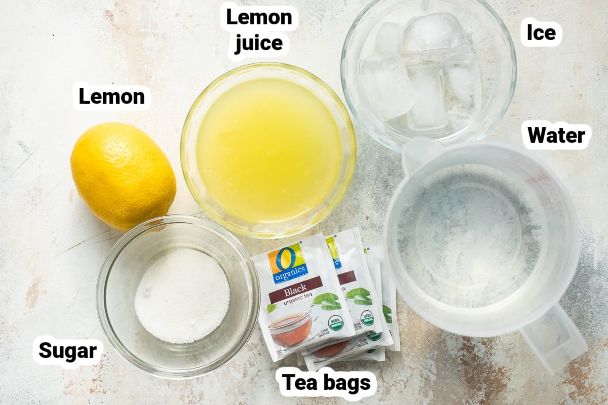 Labeled ingredients for an arnold palmer.