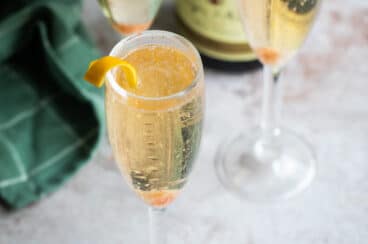 A champagne cocktail in a champagne flute.