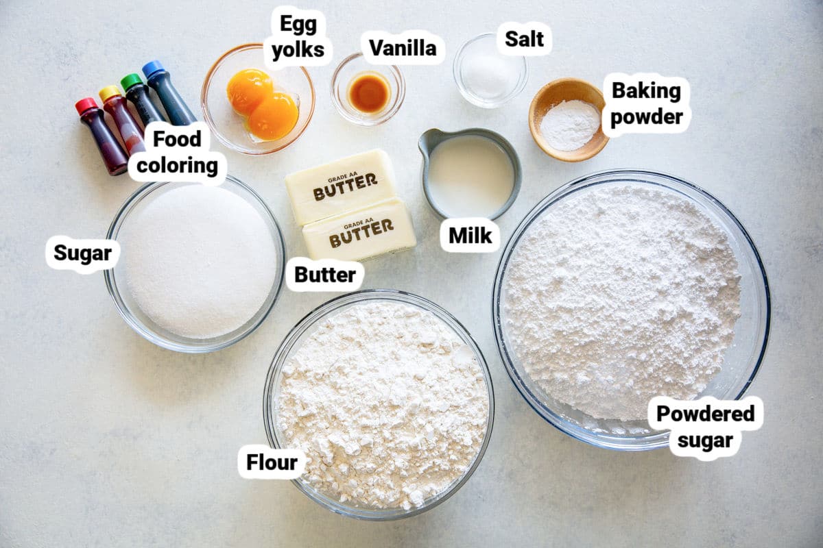 Labeled sugar cookie ingredients.