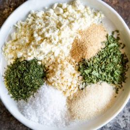 A dish of homemade ranch dressing mix ingredients.