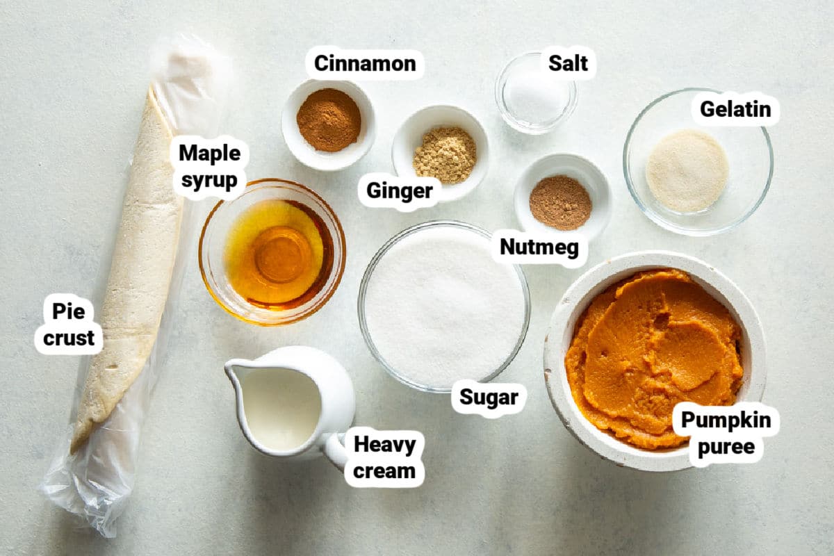 Labeled make ahead pumpkin pie ingredients.