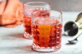 A negroni cocktail in a rocks glass.