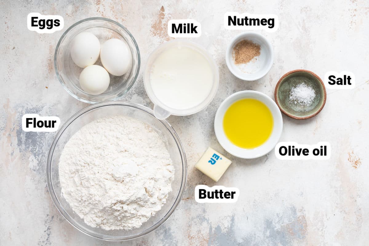 Labeled ingredients for spaetzle.