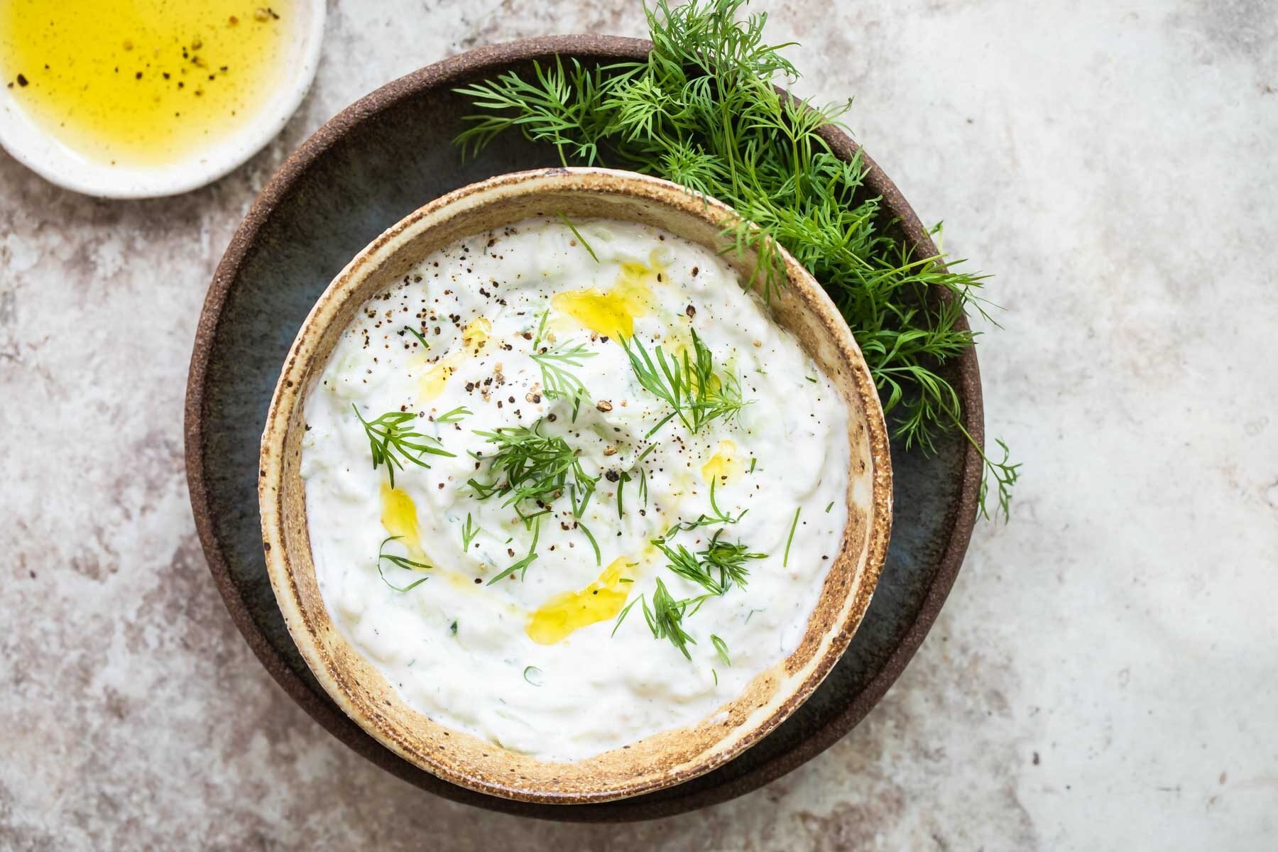 Tzatziki sauce in a bowl.