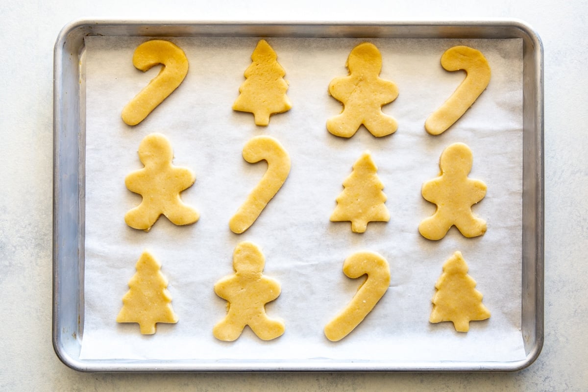 Unbaked Christmas sugar cookies.