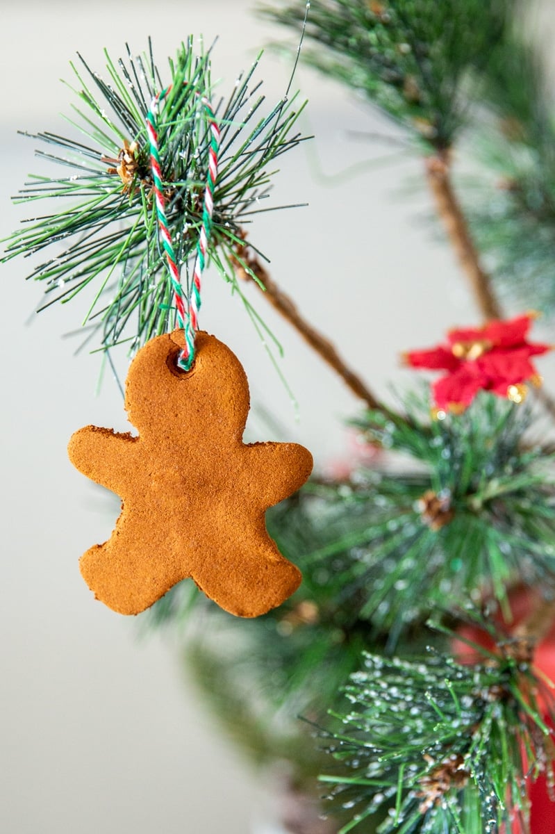 A Gingerbread man shaped cinnamon ornament.